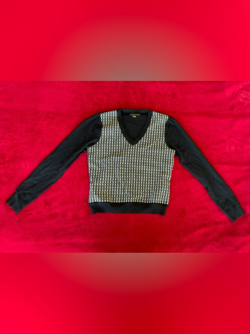 Banana Republic Women's Long Sleeve V-Neck Black & White Pullover Sweater Sz: M